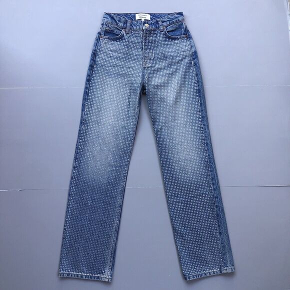 Reformation Women Size 23 Abby High Rise Straight Jeans in Colorado Sparkle Blue - Picture 2 of 13